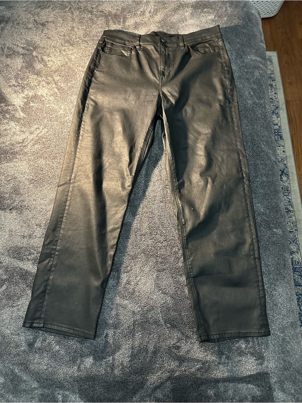 American Eagle Outfitters Black Straight-Leg Faux-Leather Jeans